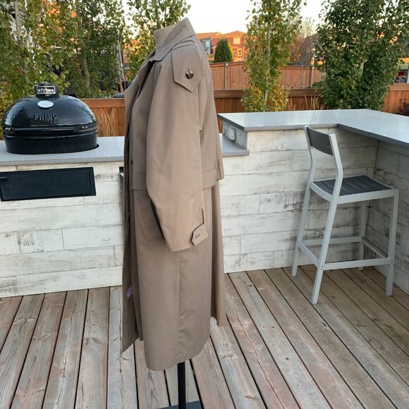 Vintage 80s 90s Khaki Long Beltless Classic Trench Coat Overcoat Raincoat - Picture 5 of 16